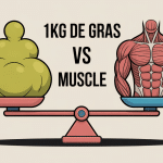 Image 1kg de gras vs 1kg de muscle sur balance stylisée