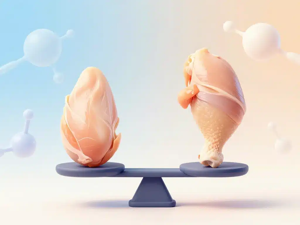 Combien de proteines dans 100 g de poulet blanc ou cuisse, visuel comparatif