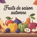 illustration fruits de saison automne sur table feuilles