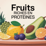 Fruits riches en protéines disposition variée illustration SEO