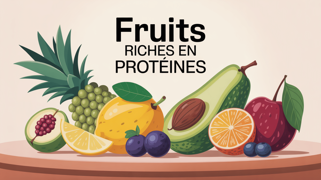 Fruits riches en protéines disposition variée illustration SEO