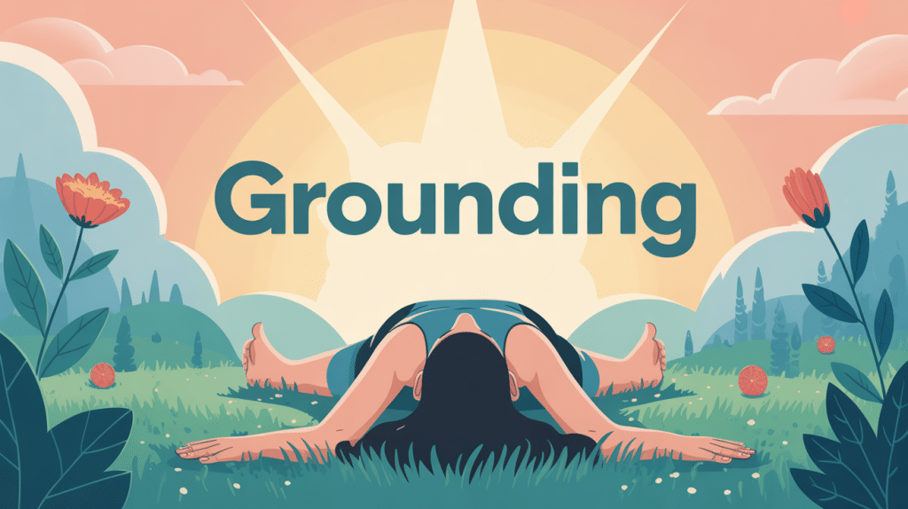 illustration grounding bienfaits personne pieds nus herbe