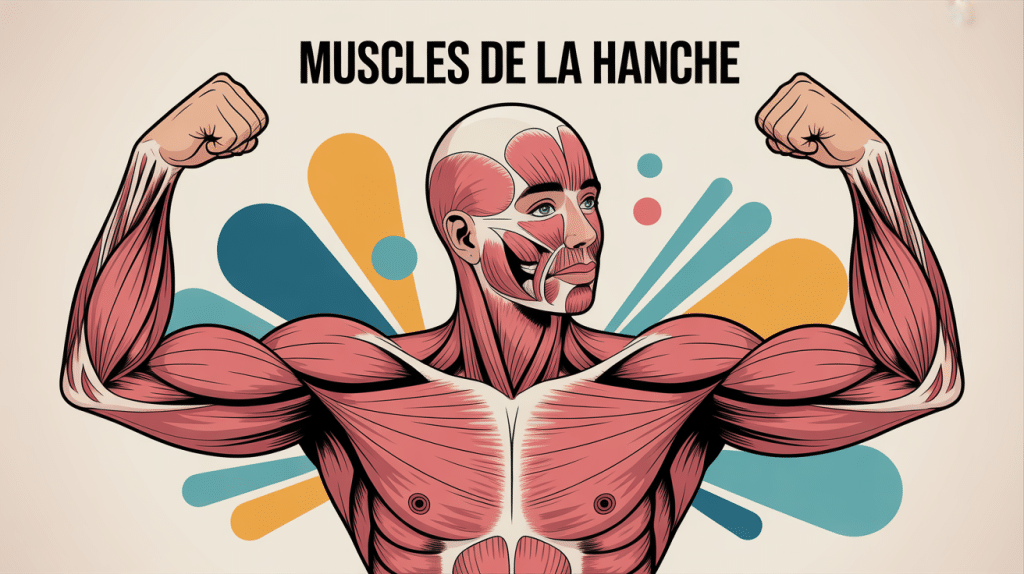 Illustration muscle de la hanche entouré de muscles stylisés