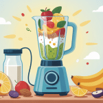 Illustration smoothie petit dejeuner complet avec blender et ingredients