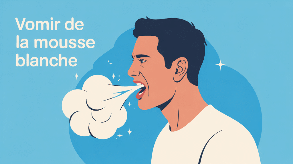 Illustration centrale vomir de la mousse blanche sur fond bleu