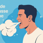 Illustration centrale vomir de la mousse blanche sur fond bleu