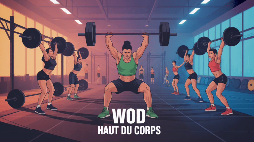 illustration wod haut du corps crossfit silhouettes pompes tractions dips