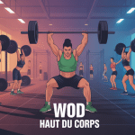 illustration wod haut du corps crossfit silhouettes pompes tractions dips