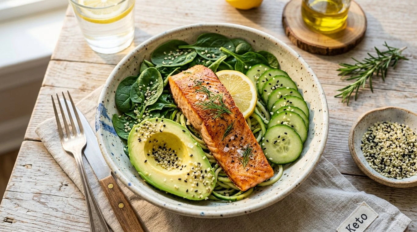 Bol Keto au saumon et avocat, riche en nutriments et pauvre en glucides