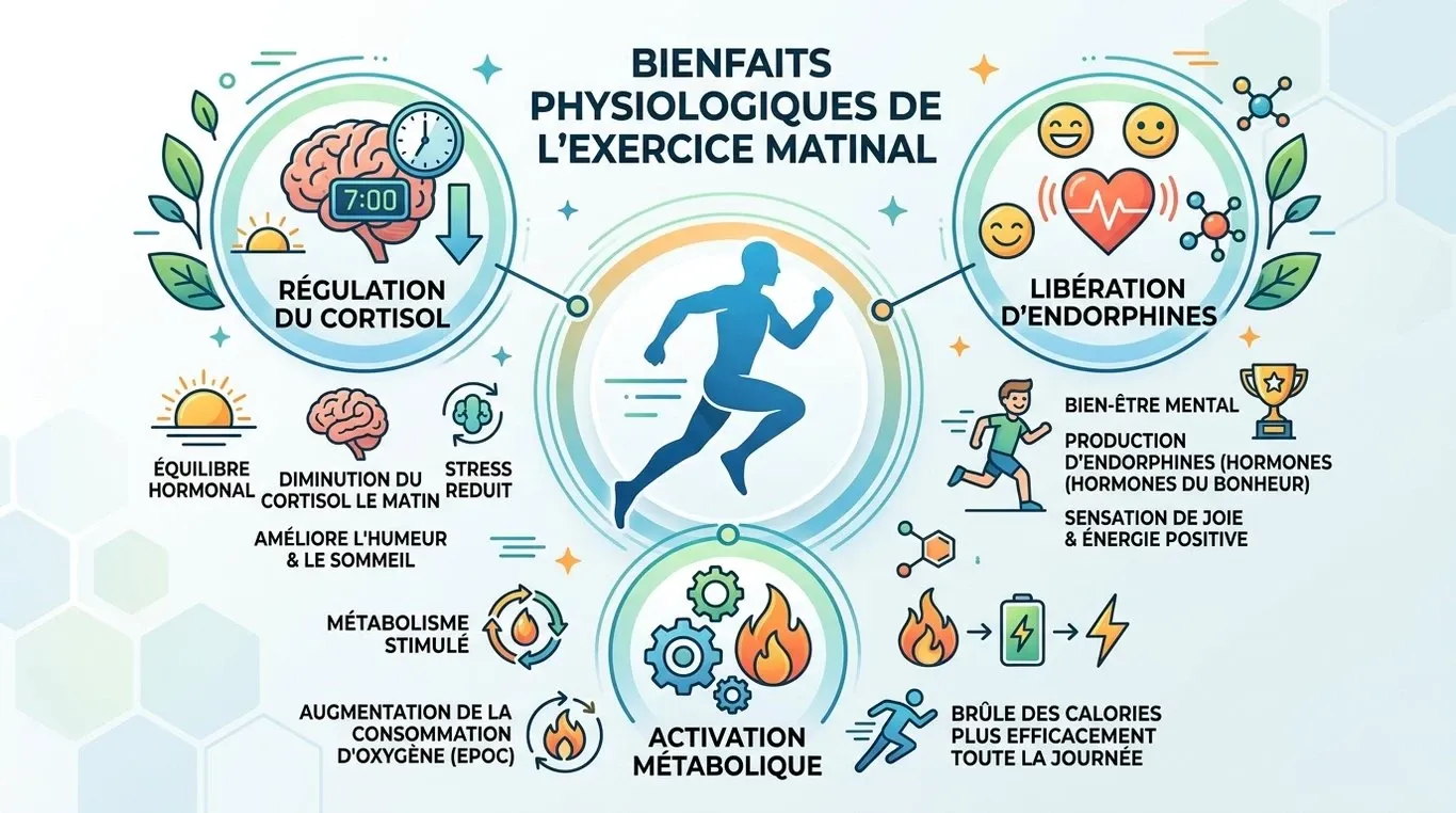 Infographie des bienfaits physiologiques du sport matinal