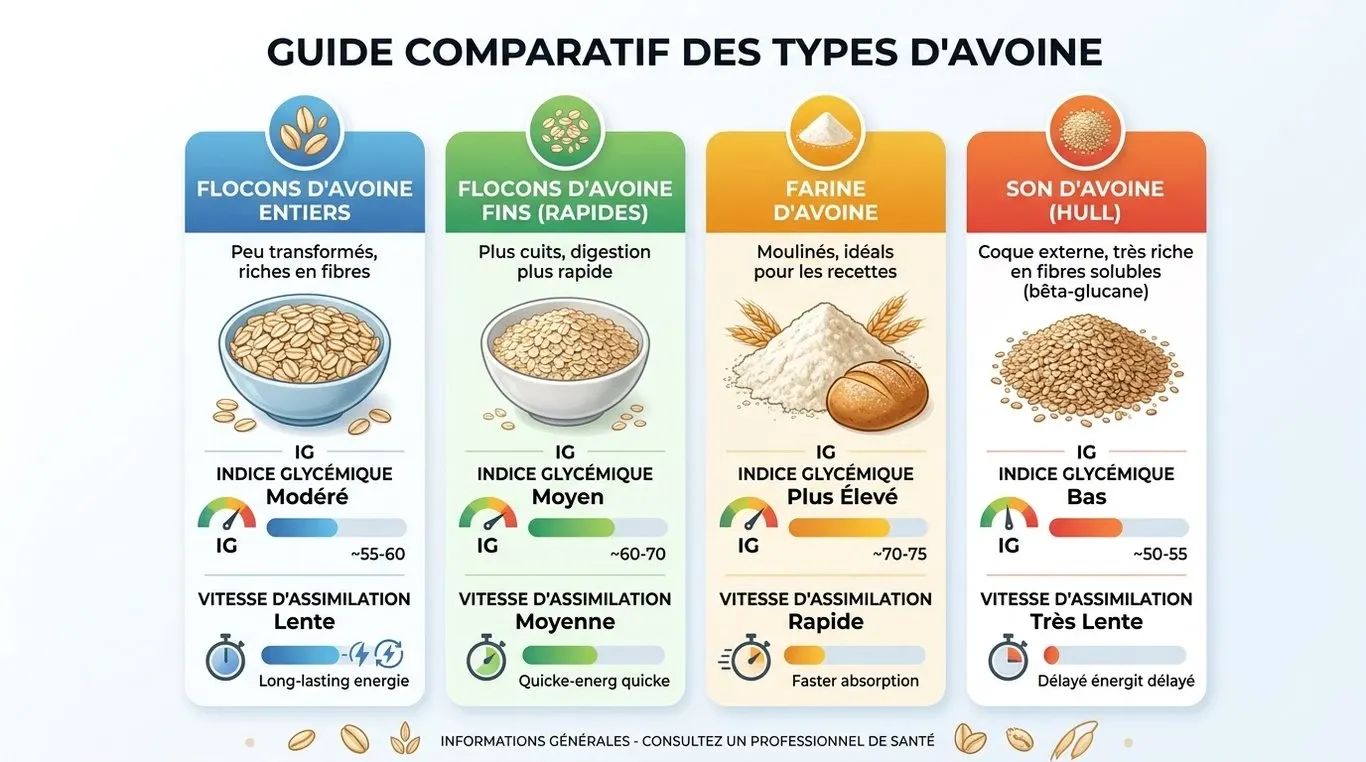 Infographie comparative des différents types de flocons d'avoine pour la musculation