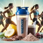 Protein and whey powder shaker with ingredients