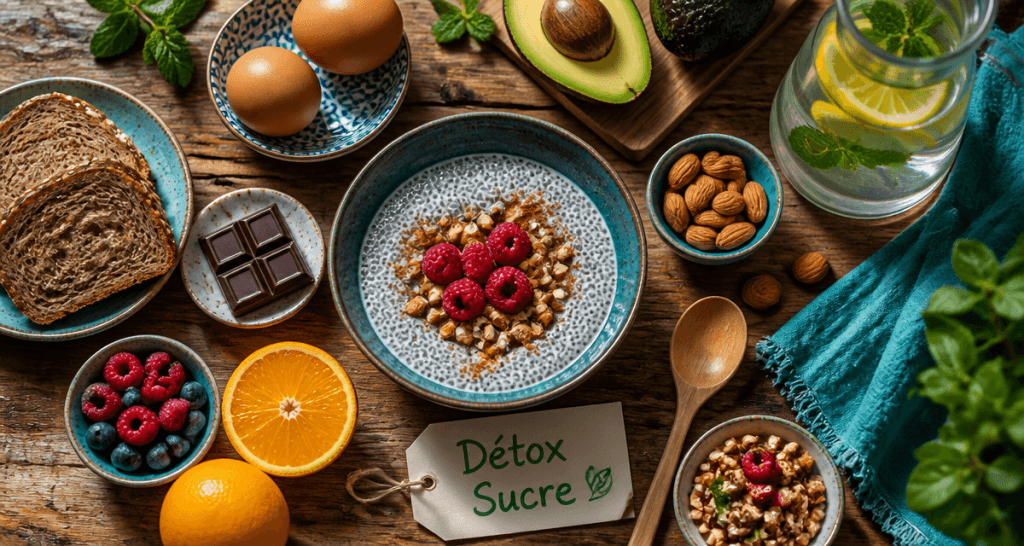 10 conseils pour se desintoxiquer du sucre, chia pudding et aliments sains