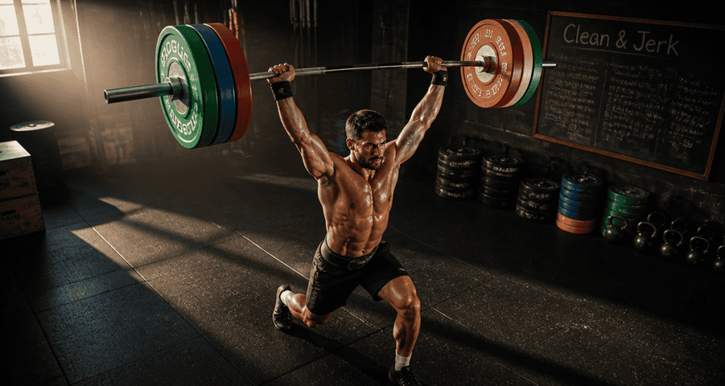 athlète clean and jerk crossfit salle