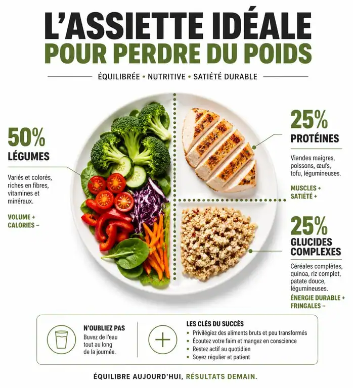 Infographie composition assiette idéale pour plan alimentaire perte de poids