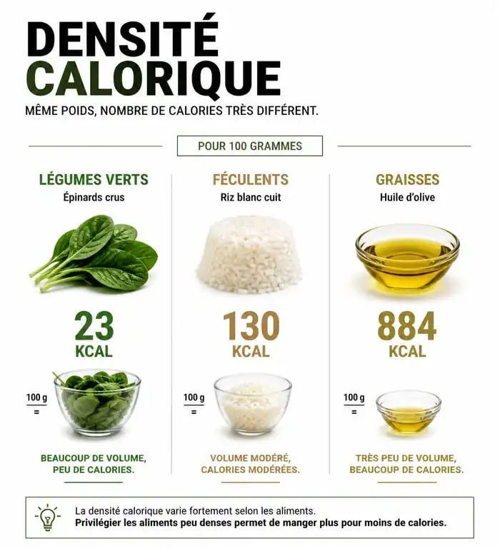 Infographie sur la densité calorique des aliments pour la nutrition et la perte de poids