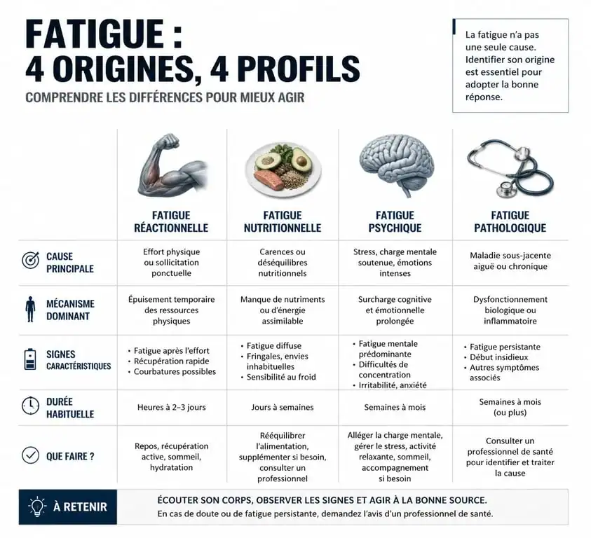 Infographie comparative des différents types de fatigue et manque d'énergie