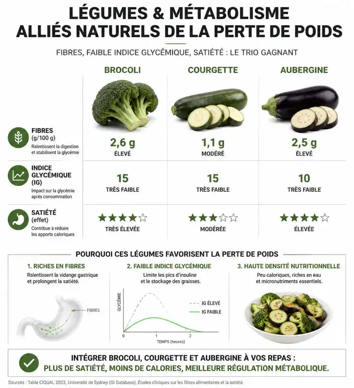 Infographie sur les bienfaits des meilleurs légumes pour maigrir et leur impact métabolique