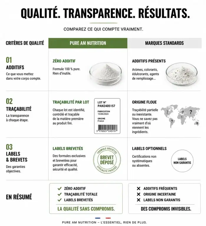Comparatif qualité Pure AM Nutrition vs marques standards compléments alimentaires