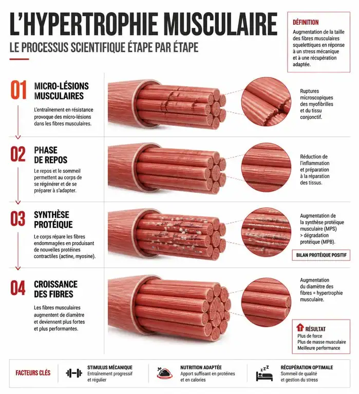 Processus biologique de l'hypertrophie musculaire pour la prise de masse