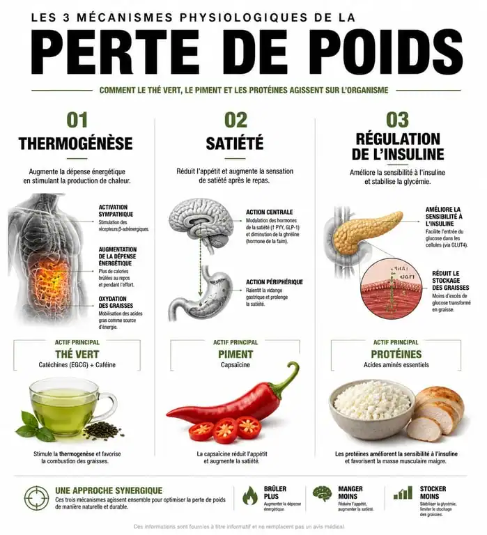 Infographie des mécanismes métaboliques des aliments brûle-graisse
