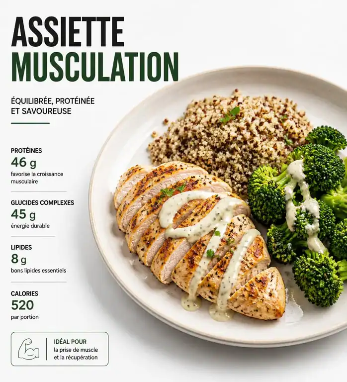 Recette riche en protéines pour la musculation avec poulet et quinoa