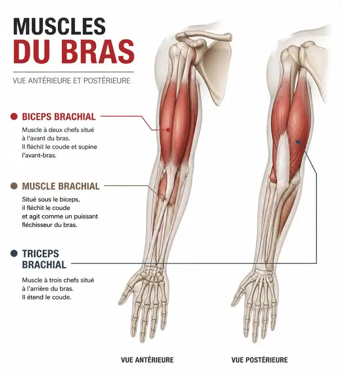 Schéma anatomique des muscles du bras pour avoir des gros bras en 1 mois