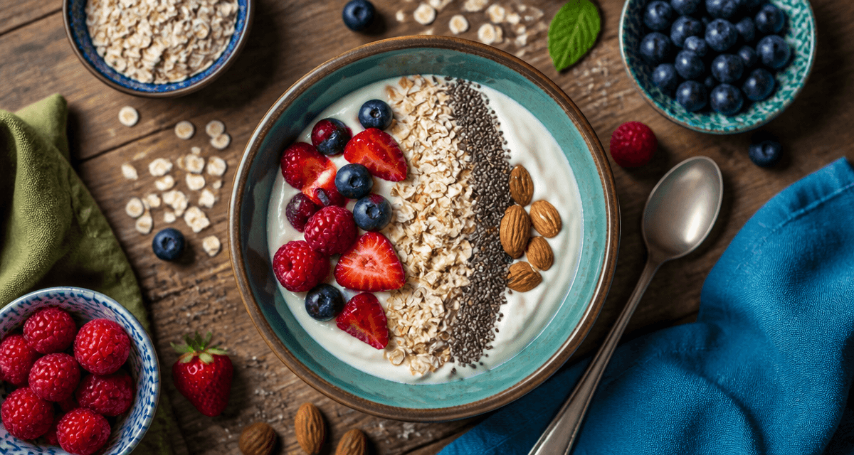 fromage blanc protéiné bol avec fruits et graines