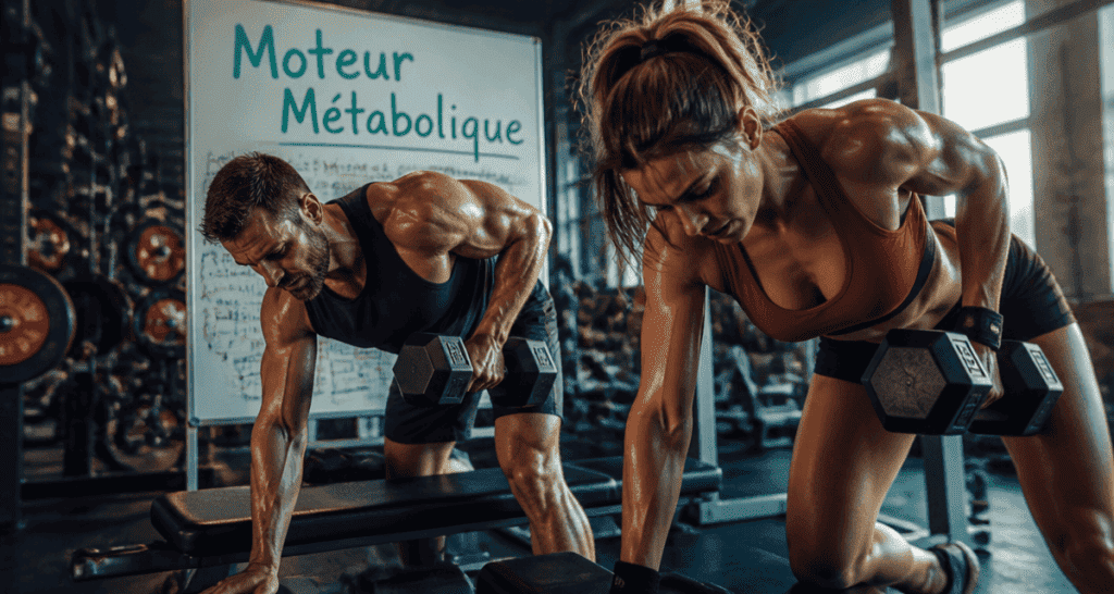 métabolisme et musculation homme femme haltères