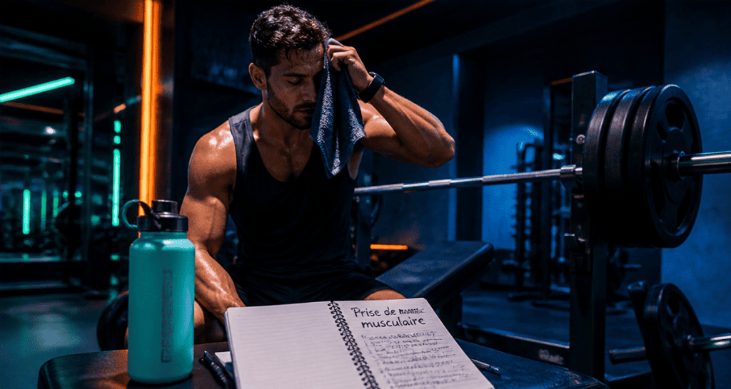 Athlète prise de masse musculaire salle