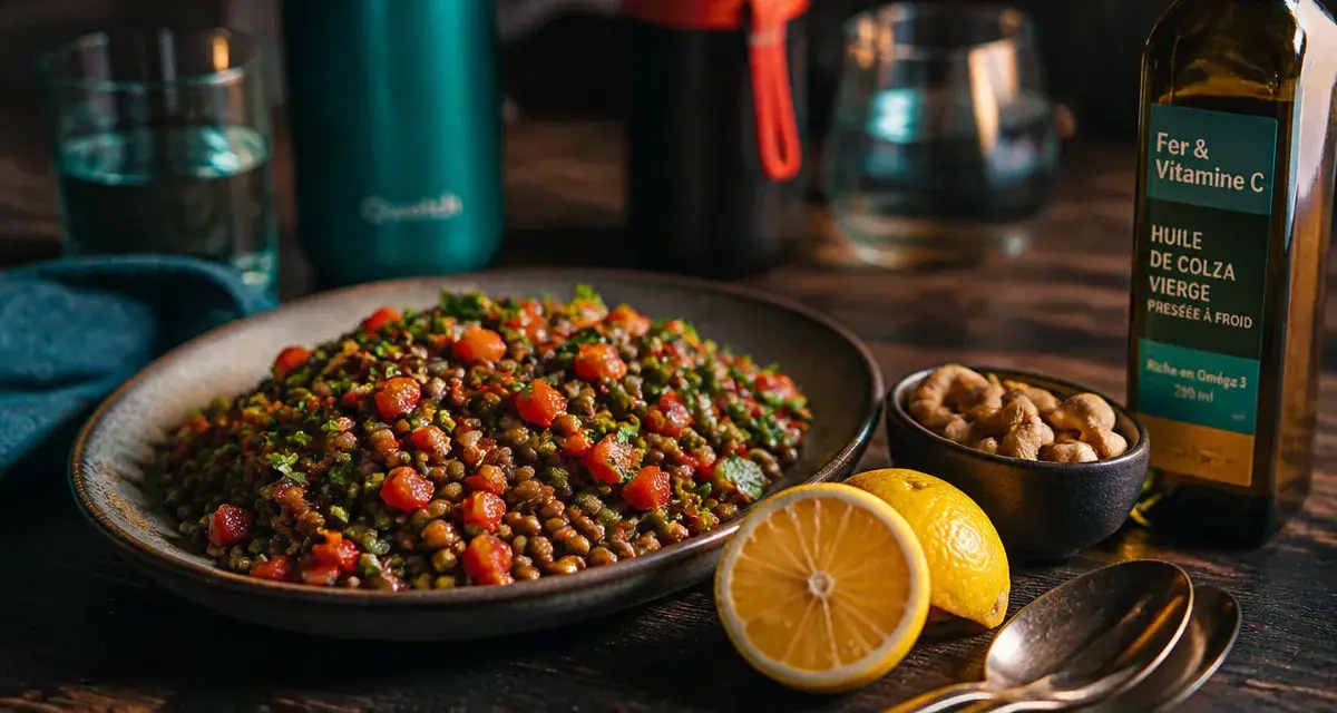 Aliment pour manque de fer : lentilles et vitamine C au citron