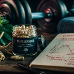 Ashwagandha : bienfaits homme—racine, gélules et schéma cortisol/testostérone
