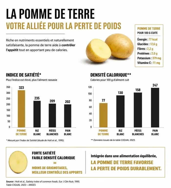 Infographie sur les bienfaits du régime au pomme de terre pour la perte de poids et la satiété