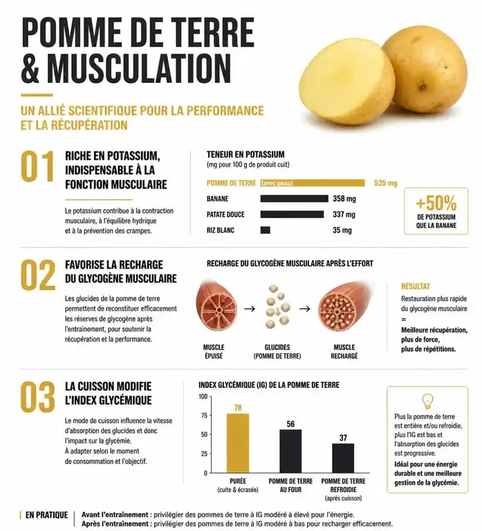 Infographie des bienfaits de la pomme de terre pour la musculation et la performance sportive