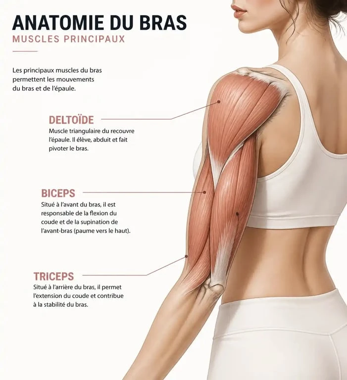 Schéma anatomique des muscles du bras pour la musculation femme