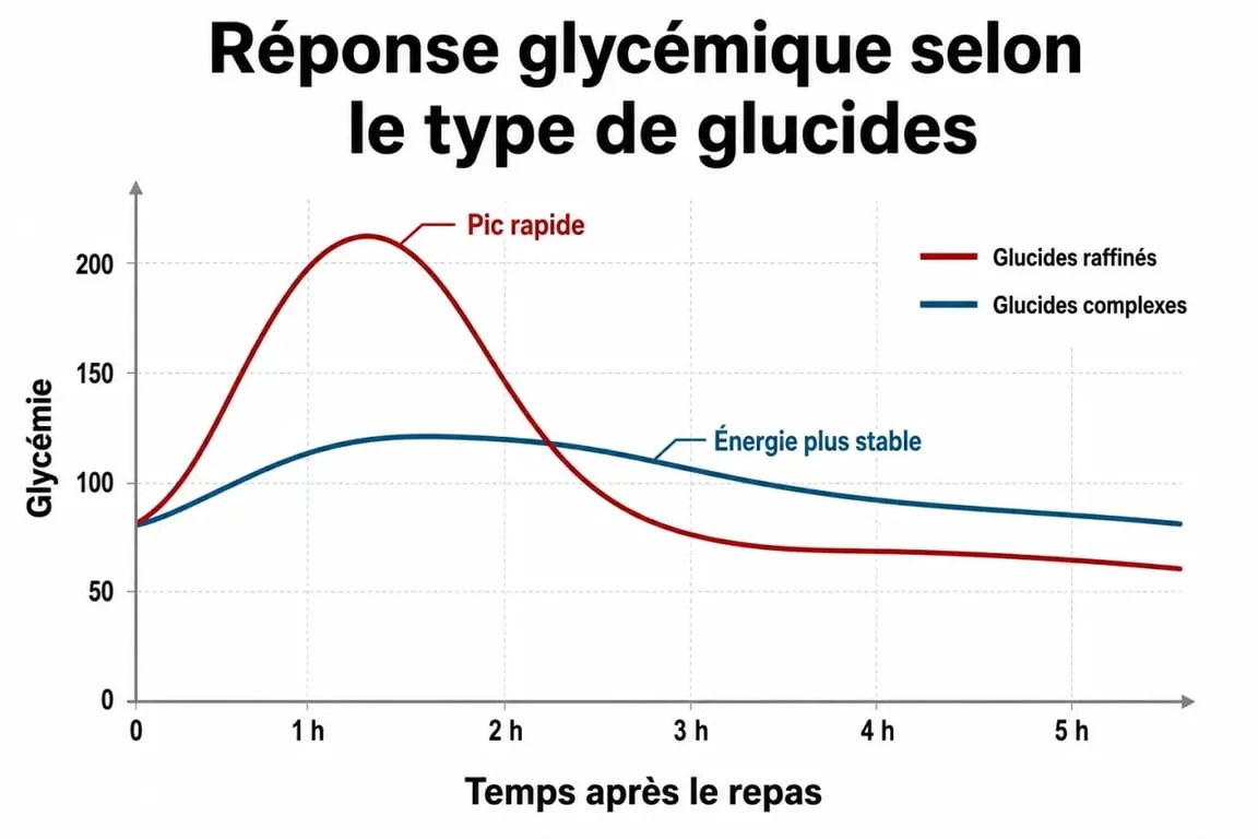 Infographie comparant l'impact des glucides sur la glycémie et la prise de poids