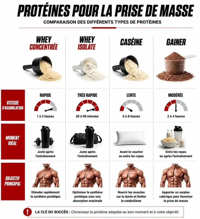 Tableau comparatif des meilleures protéines pour la prise de masse musculaire