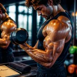 exercice bicep avec haltere devant miroir