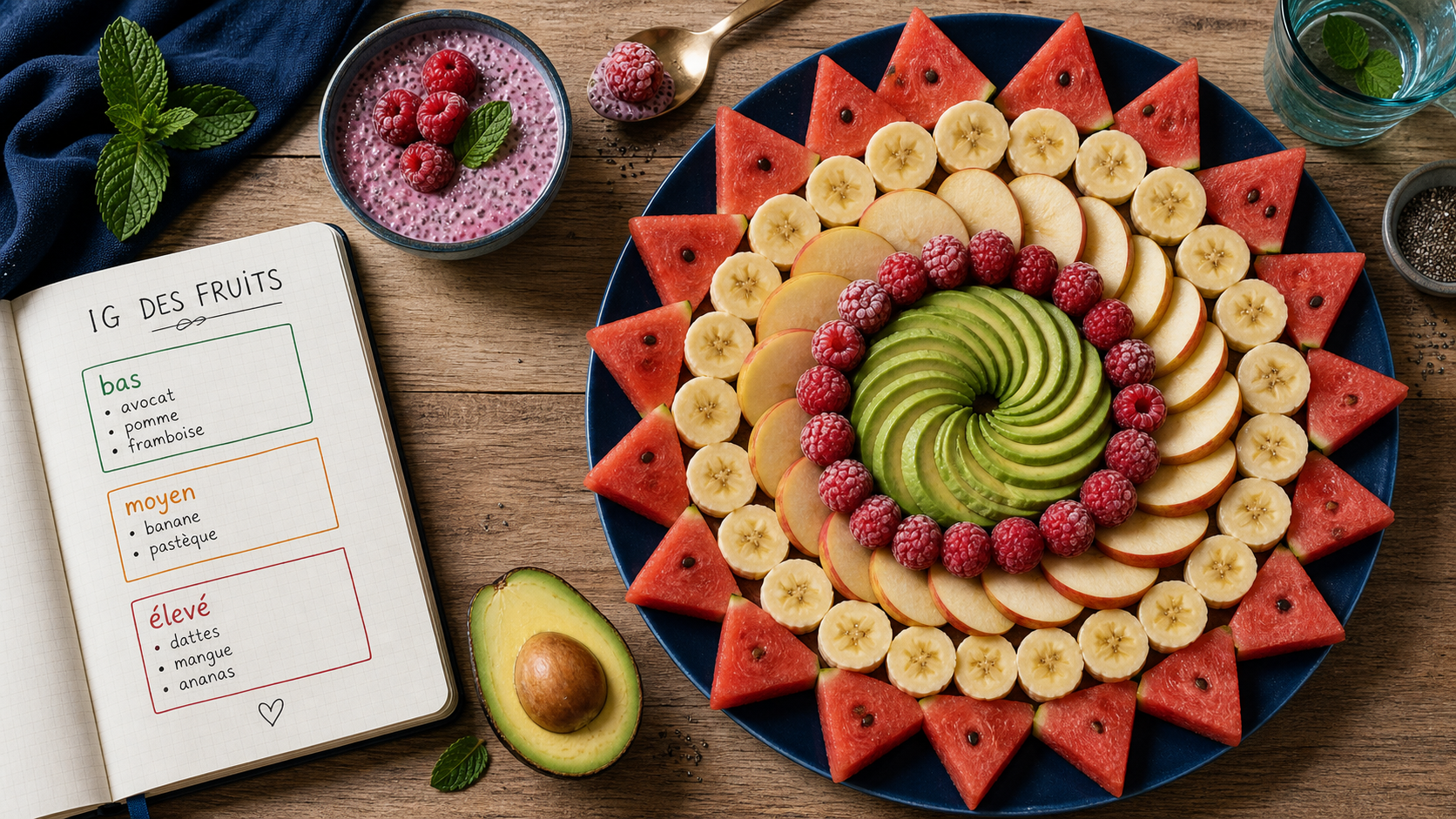 Indice glycemique des fruits tableau : photo fruits et échelle bas moyen élevé