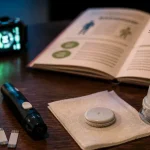 Lecteur de glycémie sans piqure et capteur CGM sur table avec montre connectée non homologuée