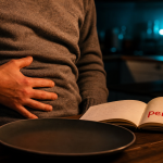 Sensation de faim permanente estomac, main sur le ventre