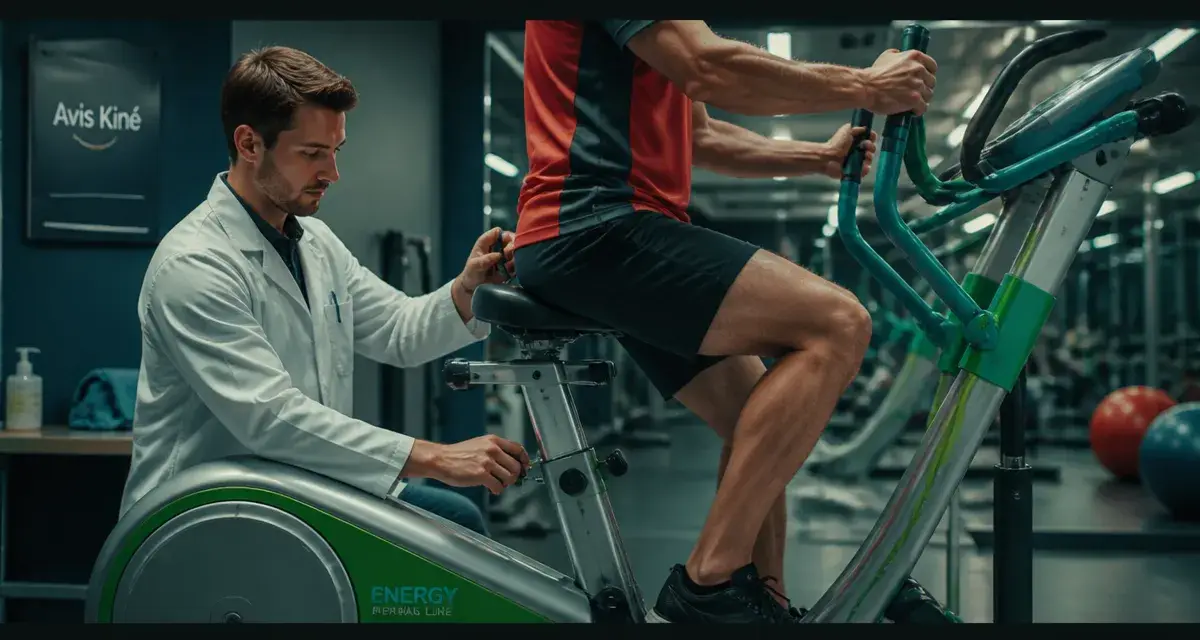 Vélo elliptique avis kiné en salle de rééducation, talons à plat et réglages de la selle