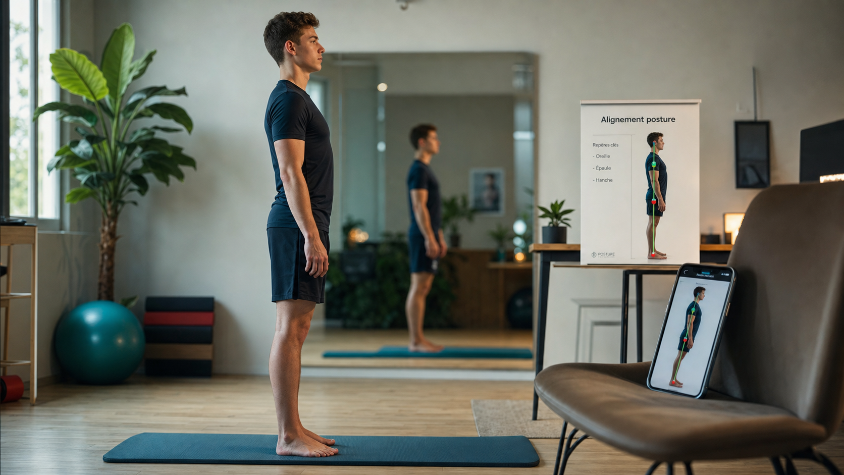 Améliorer sa posture au quotidien : alignement dos, épaules ouvertes, repères oreille–épaule–hanche