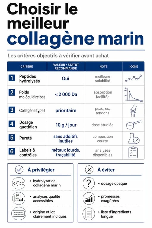Infographie comparative sur le meilleur collagene marin et les critères de choix