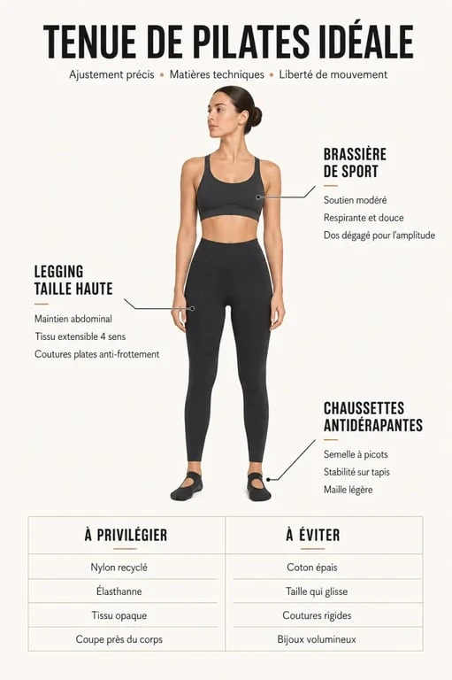 Infographie des critères pour choisir sa tenue pour pilates idéale