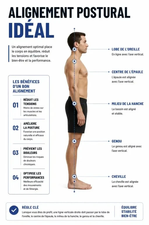 Schéma de l'alignement postural idéal pour améliorer sa posture au quotidien