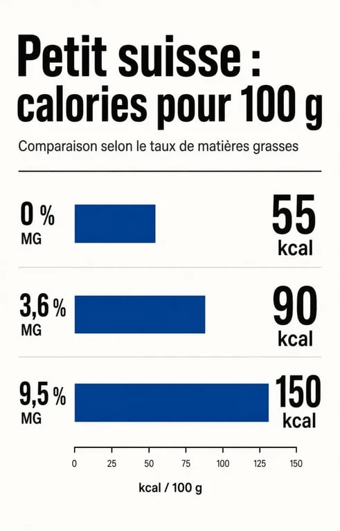Comparaison des calories dans un petit suisse selon le taux de matières grasses