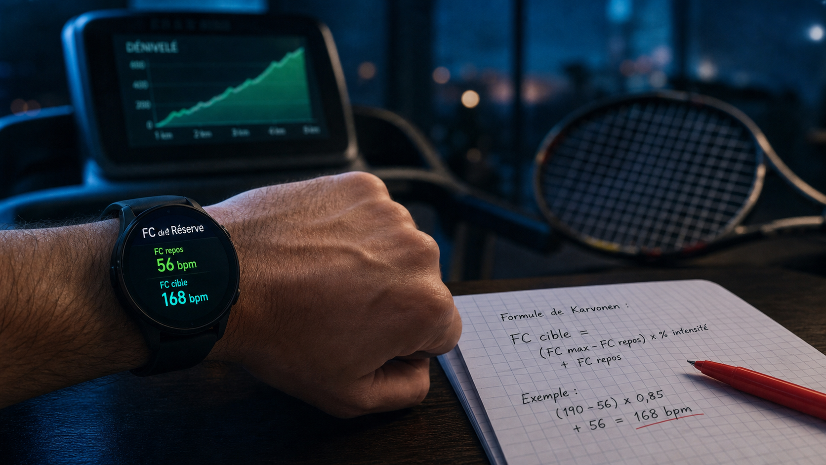 Fréquence cardiaque de reserve : calcul de Karvonen et zones d’effort sur montre cardio