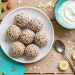 Idées de collations saines : energy balls banane-amande et yaourt grec