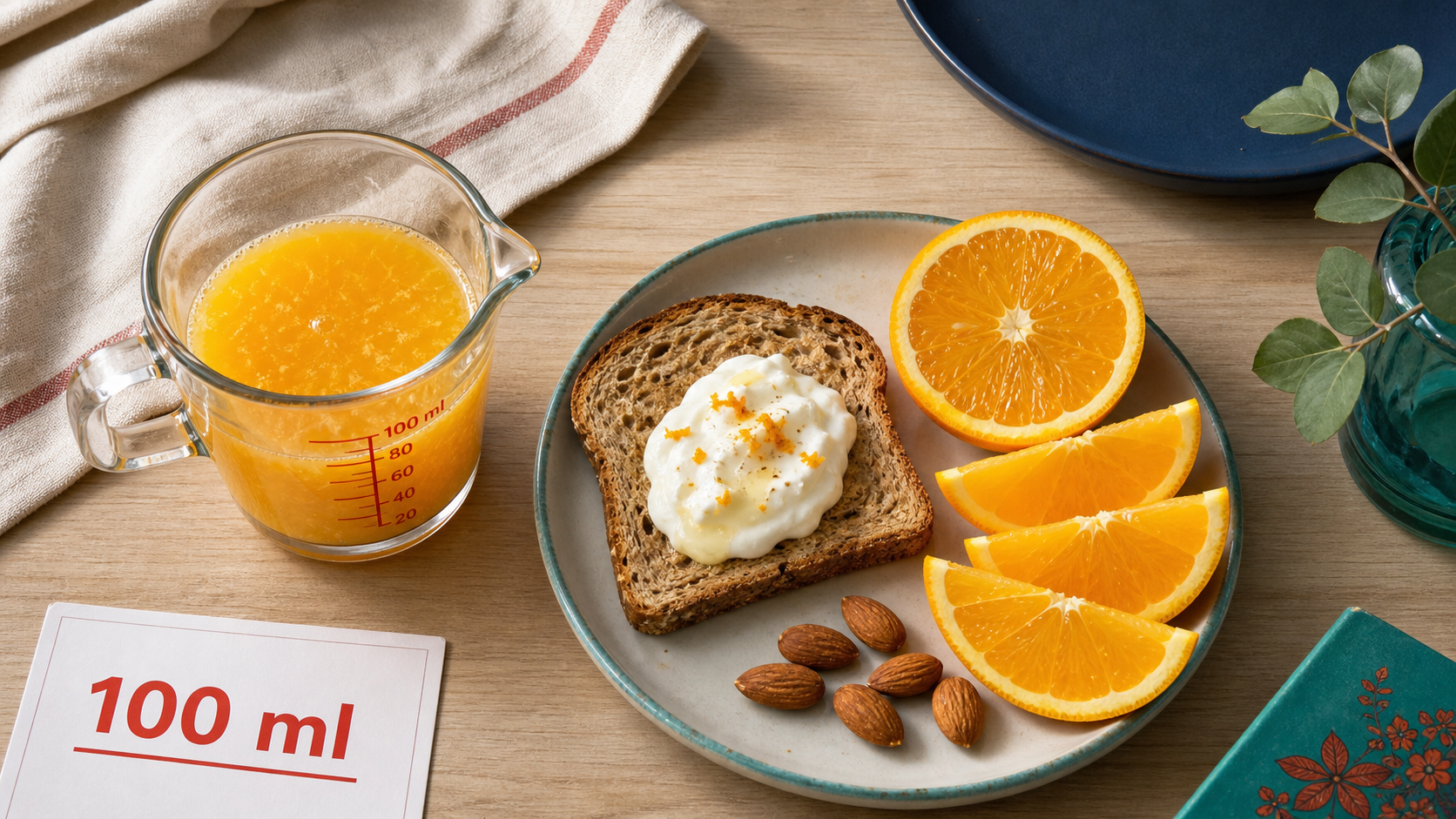 Jus d orange le matin fait grossir : verre 100 ml de jus d’orange avec pulpe et tartine